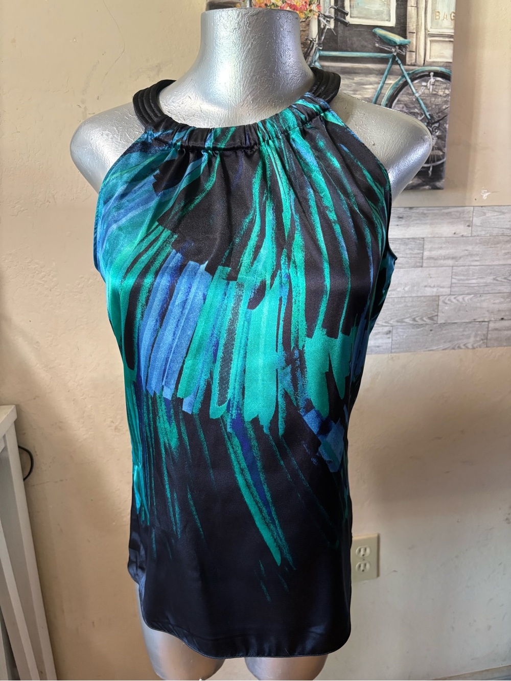 Tahari Black Teal & Blue Halter Camisole